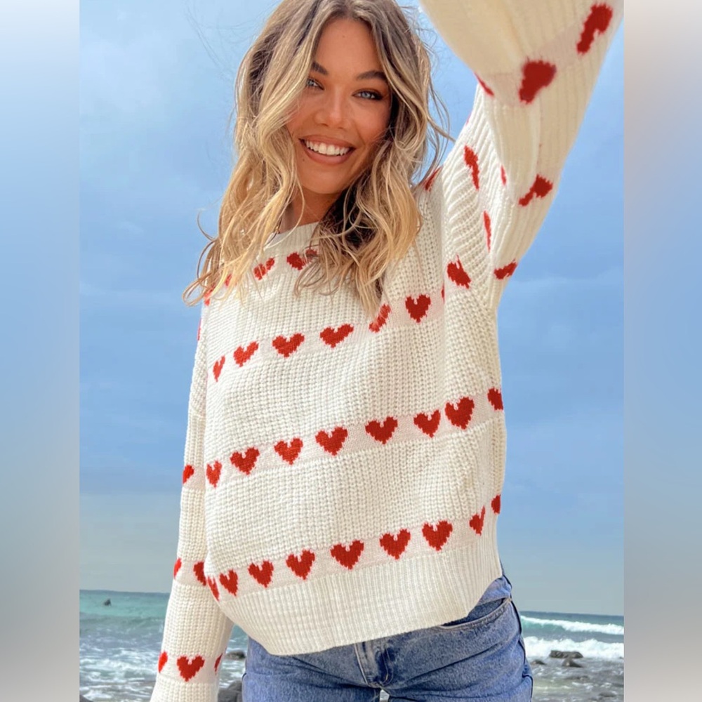 Red Heart Patterned Women's Sweater